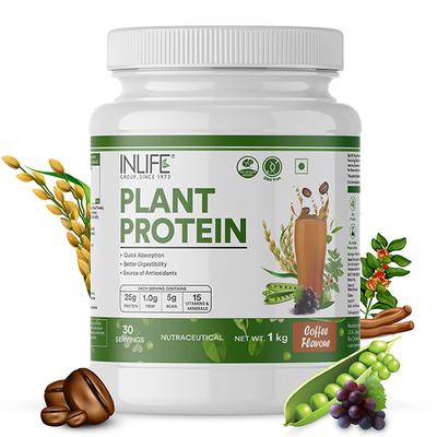 INLIFE Plant Protein Powder - Coffee Flavour 1 kg - Protein Drink