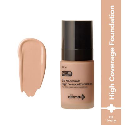 The Derma Co. 2% Niacinamide High Coverage Foundation, 1% Hyal. Acid and SPF 40 PA+++ for 12 Hr - 01 Ivory 30 gm - Foundation
