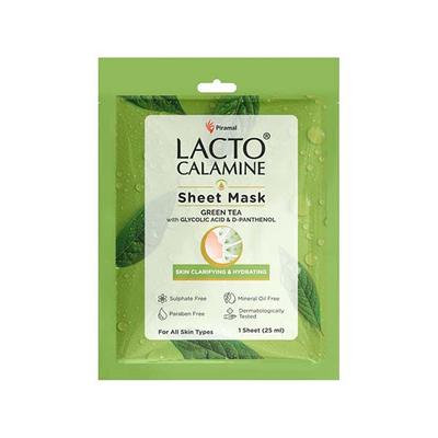 Lacto Calamine Green Tea Face Sheet Mask Instant Hydration Glycolic Acid and D-Panthenol 30 g - Sheet Masks