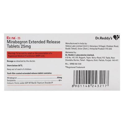 Exena 25mg Tablet 10'S - Bladder And Prostate Disorders-Dru