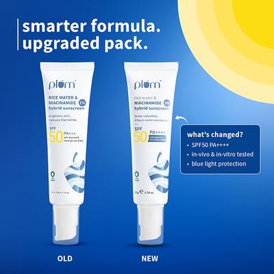 Plum 2% Niacinamide & Rice Water Hybrid Face Sunscreen With Spf 50 Pa+++ 50 gm - Face Sunscreen