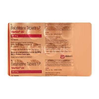 Vertin 24mg Tablet 15'S - Vertigo-Ant