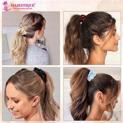 Majestique Satin Silk Scrunchies Ponytail Holder Hair Accessories Hair Ties For Women and Girl Best Gift - Multicolor 4's - Hair Clips/Bands
