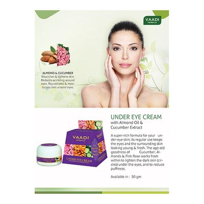 Vaadi Herbals Under Eye Cream - Almond Oil & Cucumber Extract with Pink Rose 30gm - Under Eye Creams & Serums