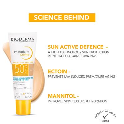 Bioderma Photoderm Creme Claire SPF 50+ PA++++ Tinted Sunscreen with 8H Hydration, In Vivo Tested 40 ml - Lotions & Creams
