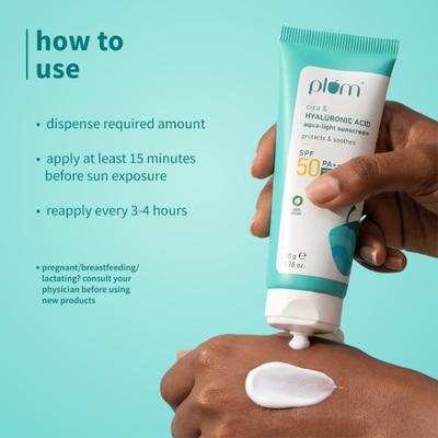 Plum Cica and Hyaluronic Acid Aqua-Light Sunscreen SPF 50 No White Cast, Non-Sticky all Skin Type 50 gm - Body Sunscreen