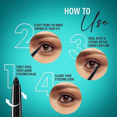 Lakme Eyeconic Kajal, Matte Waterproof Kohl, Smudgeproof Kajal that lasts 24 Hrs, White, 0.35 gm - Kajal & Kohls