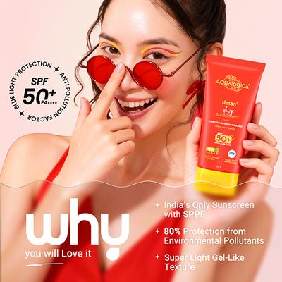 Aqualogica Detan+ Dewy Lightweight Sunscreen Gel SPF 50+ PA++++ For Tan-free, Bright & Hydrated Skin - 80 gm - Body Sunscreen