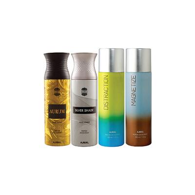 Ajmal 1 Aurum Femme, 1 Silver Shade Homme Homme, 1 Distraction And 1 Magnetize Deodorants Pack of 4 200 ml - Deodorants/Roll-Ons