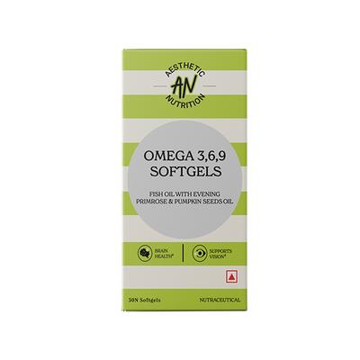 Aesthetic Nutrition Omega 3 6 9 Softgels Triple Omega Formula With Evening Primrose, Fish Oil, And Pumpkin Seed Oil For Heart, Skin 30 Softgels 1's - Omega Fish Oil Fatty Acids