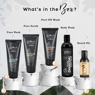 Globus Naturals Pre and Post Holi Ritual Ayurvedic Skin Care Gift Box for Men, for All Skin Types - Face Wash 100gm, Face Scrub 100gm, Peel Off Mask 100gm and Beard Oil 50ml 1's - Makeup Kits & Sets