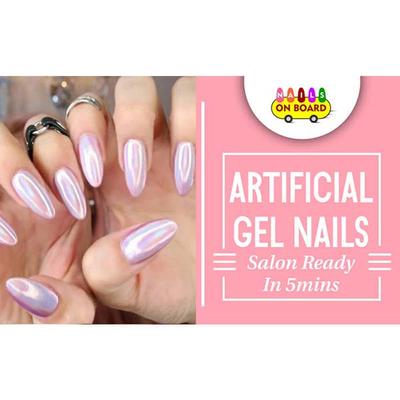 Nails On Board Handmade Press On Gel Nails- Holographic Pink Free size 50 gm - Nail Care