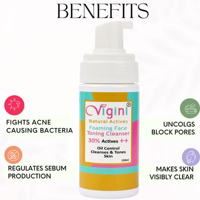 Vigini Natural Actives Foaming Face Toning Cleanser 150 ml - Face Wash & Cleansers