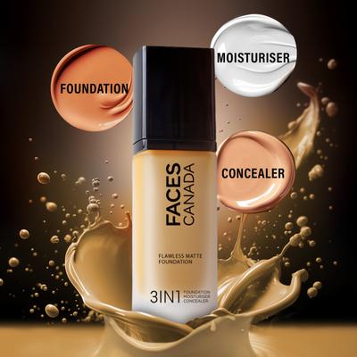 Faces Canada Flawless Matte Foundation - Warm Sand 042, 12 Hr Hydration + SPF 18 30 ml - Foundation