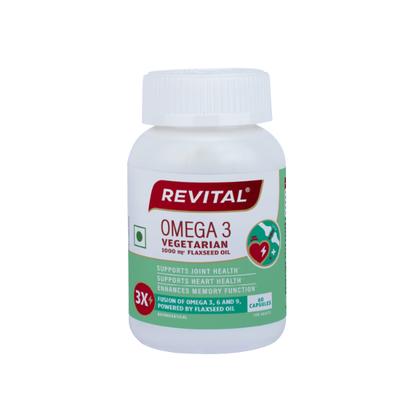 Revital Omega 3 Vegetarian 1000 mg Flaxseed Oil Capsules 60's - Omega Fish Oil Fatty Acids