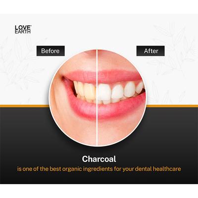 Love Earth Charcoal Teeth Whitening Powder With Peppermint & Neem Oil 50 gm - Tooth Powder