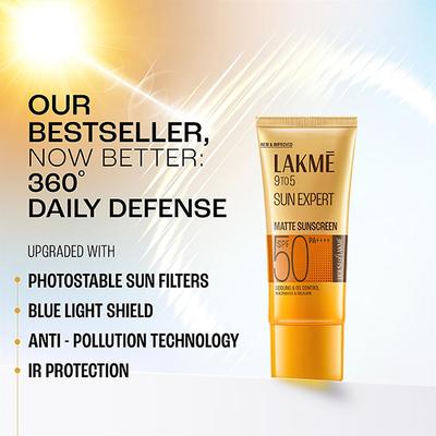 Lakme Matte Sunscreen SPF 50 PA++++, Niacinamide, UVA-B Protection, for Normal to Oily Skin, 100ml - Lotions & Creams