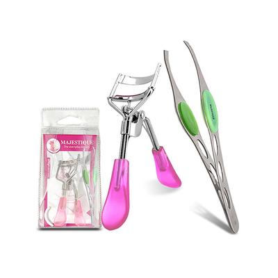 Majestique Eyelash Curler with Slant Tip Tweezer Suitable for All Eye Shapes - Multicolor 2's - Tweezers