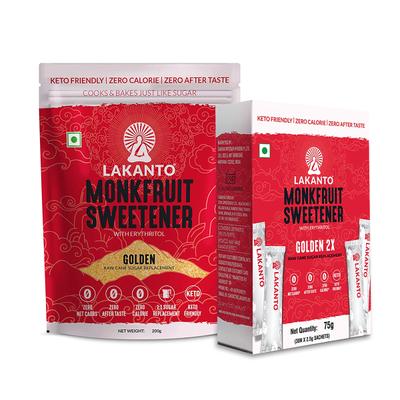 Lakanto Monkfruit Sweetener (Combo Pack Of Golden 2X (30's X 2.5 g) + Golden 200 g) 1's - Sugar Substitute