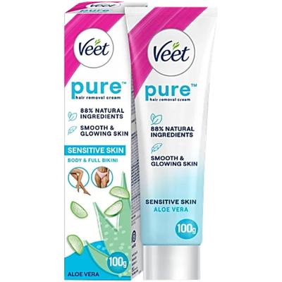 Veet Pure Sensitive Skin Body & Full Bikini Hair Removal Cream - Organic Aloe Vera 100 g - Hair Removal Cream