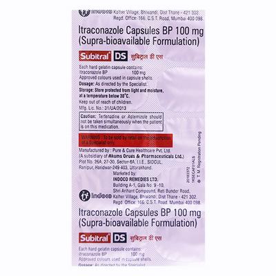 SUBITRAL DS 100 Capsule 10's - Fungal Infections-Anf