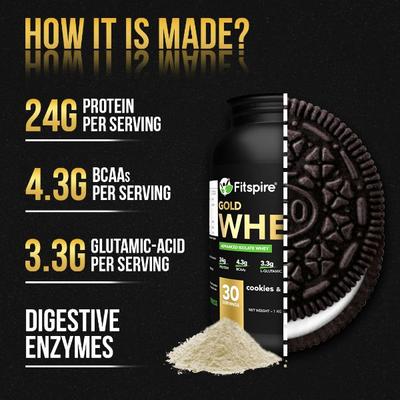 Fitspire Advanced Isolate Gold Whey Protein 1Kg 30 Servings Cookie and Cream 1's - Whey Proteins
