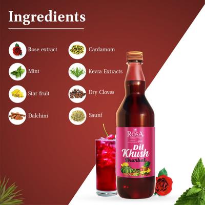 Rosa Dilkhush Sharbat 750 ml - Energy Drinks