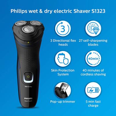 Philips Cordelss Electric Shaver 3D Pivot & Flex Heads, 27 Comfort Cut Blades (S1323/45) 1's - Shavers