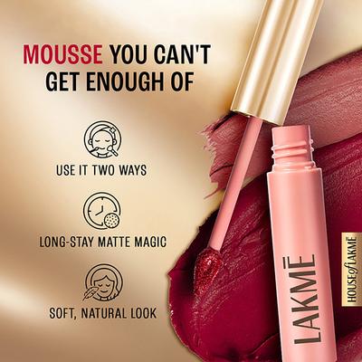 Lakme Double Duty Lip & Cheek Mousse Matte Lipstick & Soft Blush, Rose Touch,9gm - Liquid Lipsticks