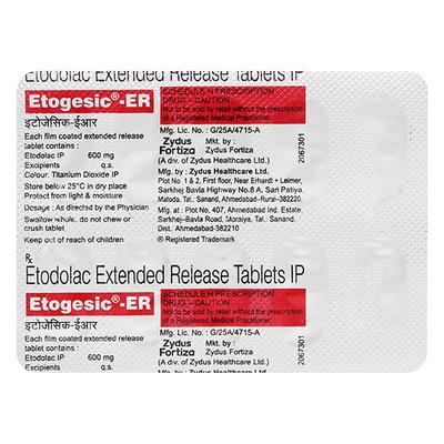 Etogesic ER 600mg Tablet 10'S - Arthritis-Non