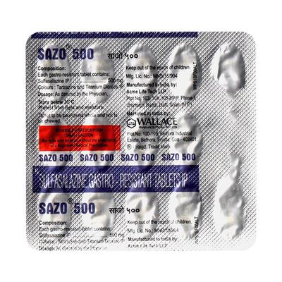 Sazo 500mg Tablet 15'S - Ulcerative Colitis/Bowel Inflammatory Disease-GIT