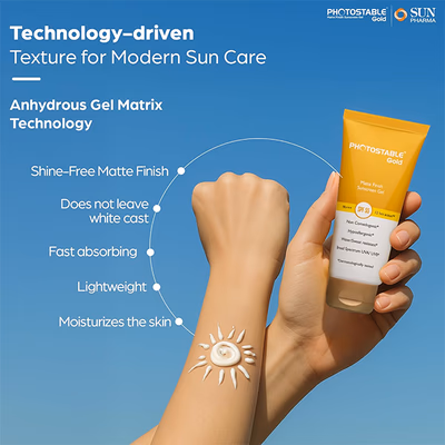 Photostable Gold SPF 55 PA +++ Matte Finish Sunscreen Gel 50gm - Sunscreen Preparations-Emo