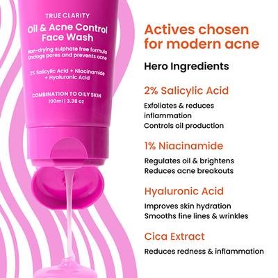 Foxtale True Clarity Oil and Acne Control Face Wash 100 ml - Face Wash & Cleansers