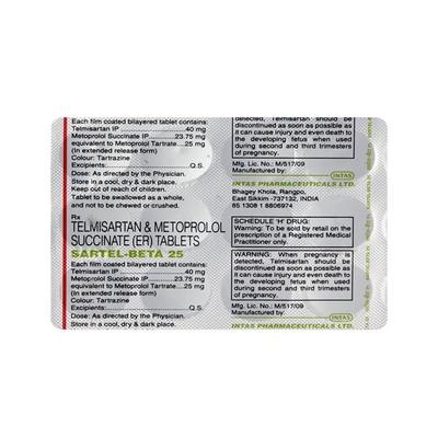 Sartel Beta 25 Tablet 15'S - Hypertension-Ang