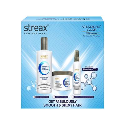 Streax Professional Vitariche Smooth & Shine Post Care Combo Kit ( Shampoo + Masque + Serum) 600 ml - Hair Sets & Kits
