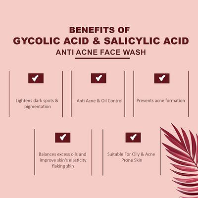 Glamveda Men Glycolic Acid & Salicylic Acid Anti Acne Face WashFor Pore Care & Oil Control 100 ml - Face Wash & Cleansers