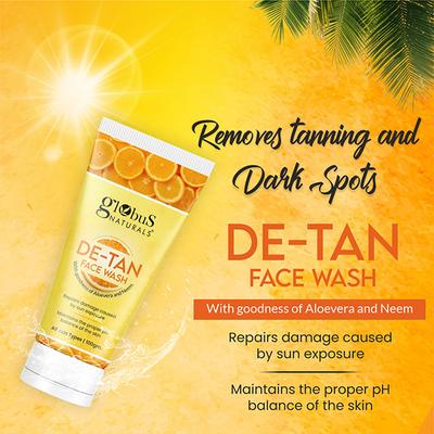 Globus Naturals De Tan Face Wash, Enriched with Neem & Aloe Vera, Tan Removal, Anti Pollution 100 gm - Face Wash & Cleansers