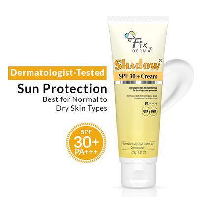 Fixderma Shadow Sunscreen Spf 30 PA+++ Cream For Dry Skin, Sunscreen For Uva & Uvb Protection 75 gm - Face Sunscreen