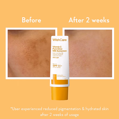 WishCare Vitamin C Pure Glow Brightening Sunscreen for Dry Skin - SPF50 PA++++In-Vivo Tested (50ml) - Face Sunscreen