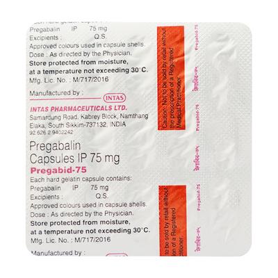 Pregabid 75mg Capsule 15'S - Neuropathic Pain-Dru