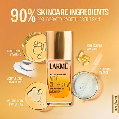 Lakme Makeup+Skincare Vitc Superglow Skin Perfecting Tint Neutral Almon N340 25 ml - Foundation