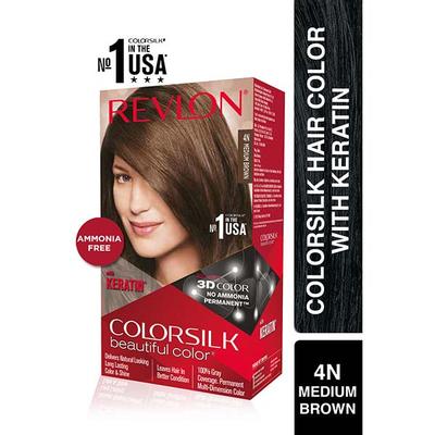 Revlon Colorsilk Hair Color with Keratin 3D Color No Ammonia - 4N Medium Brown + Outrageous Shampoo 90ml (91.8ml + 90ml) 1's - Crème