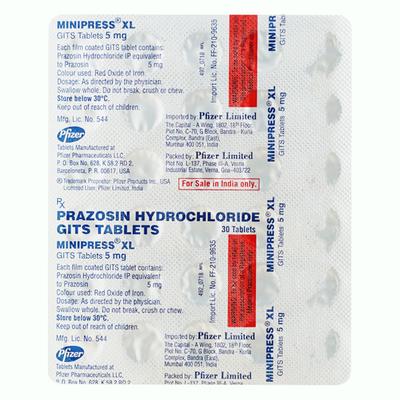 Minipress XL 5 mg Tablet 30'S - Hypertension-Oah