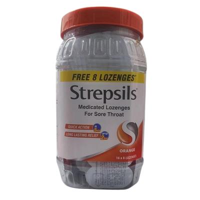Strepsils Lozenges - Orange 120's + 8's Free - Sore Throat Lozenges