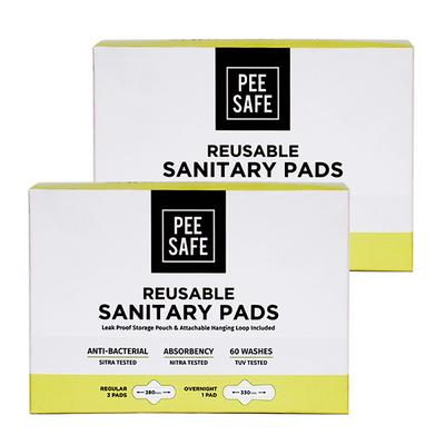 Pee Safe Reusable Sanitary Pads (6 Regular Pads + 2 Overnight Pad + 2 Leak Proof Pouch) (pack of 10) 1's - Sanitary Napkins
