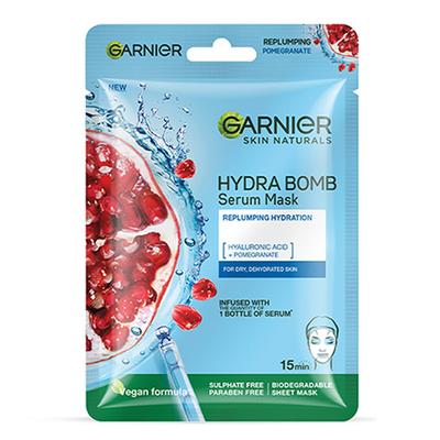 Garnier Skin Naturals, Hydra Bomb, Serum Mask Replumping Pomegranate For Dry , Dehydrated Skin 28gm - Sheet Masks