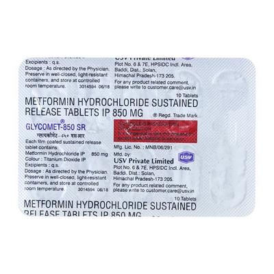 Glycomet SR 850mg Tablet 10'S - Diabetes-Ant