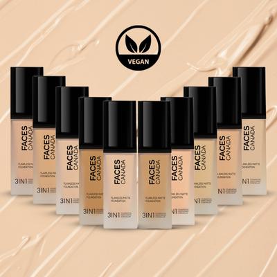 Faces Canada Flawless Matte Foundation - Warm Sand 042, 12 Hr Hydration + SPF 18 30 ml - Foundation