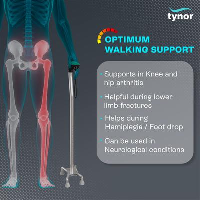 Tynor Walking Stick Quadripod - Silver 1's - Walker & Walking Stick