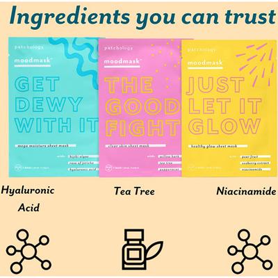 Patchology All The Feels Moodmask Kit - 1- Just Let It Glow, 2- Get Dewy with It, 3- The Good Fight 1 + 1 + 1 Mood Mask 1's - Sheet Masks
